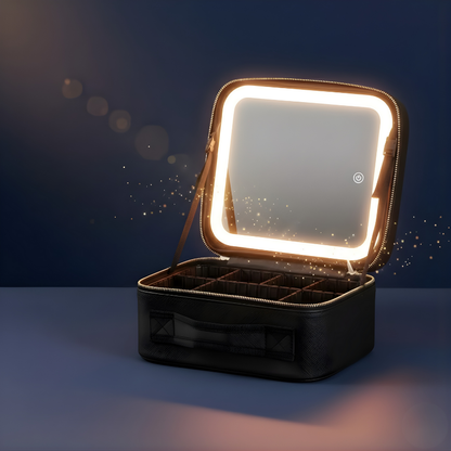 Lighted Travel Makeup Bag with LED Mirror – Portable Cosmetic Organizer
