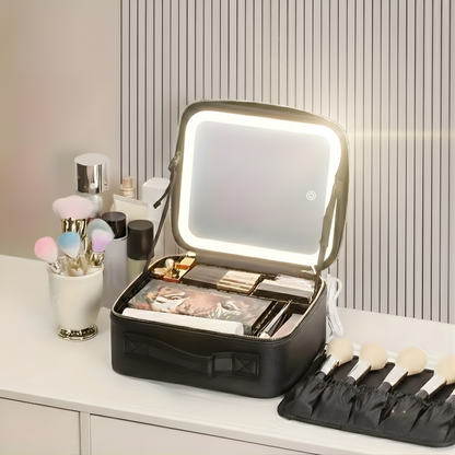 Lighted Travel Makeup Bag with LED Mirror – Portable Cosmetic Organizer