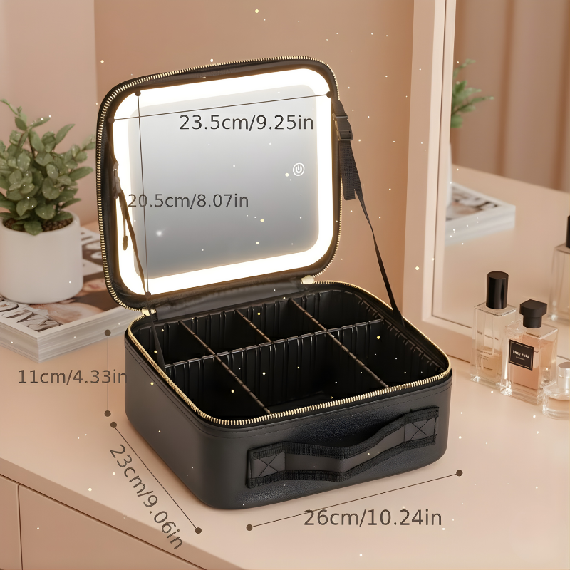 Lighted Travel Makeup Bag with LED Mirror – Portable Cosmetic Organizer
