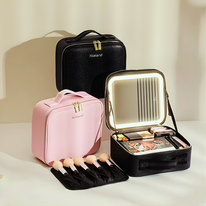 Lighted Travel Makeup Bag with LED Mirror – Portable Cosmetic Organizer