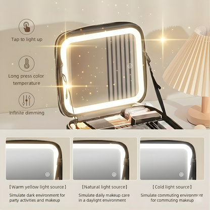 Lighted Travel Makeup Bag with LED Mirror – Portable Cosmetic Organizer