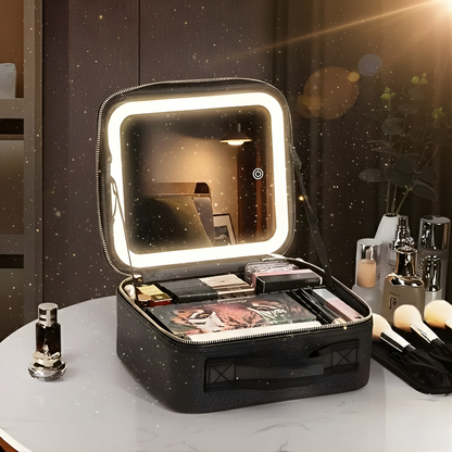 Lighted Travel Makeup Bag with LED Mirror – Portable Cosmetic Organizer